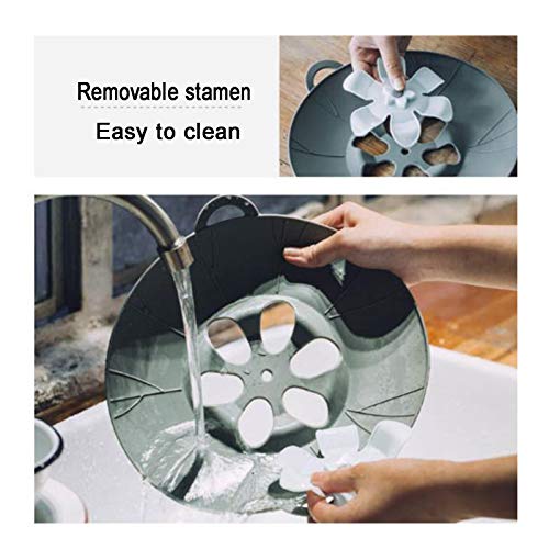 HLLXX Tapa Universal, Tapa Antisalpicaduras, Tapa Flor, Vaporera Silicona, Resistente al Calor, Diámetro 25.7 cm, para Las Ollas Guisadogray