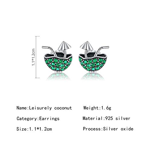 HMMJ Pendientes de Coco de Plata con Incrustaciones de Damas S925 Circonitas Leisurely