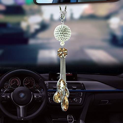 HMXA Espejo retrovisor del Coche de Metal Colgante Bola de Cristal de Diamante Adornos Decorativos de suspensión Colgantes Regalos de diseño Interior del Coche (Color Name : Yellow)