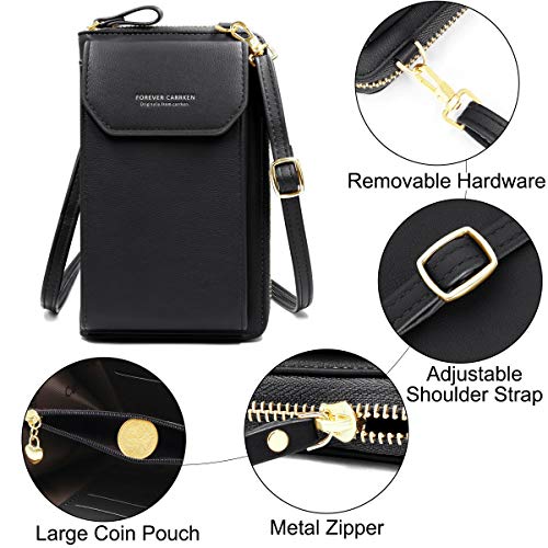 HNOOM Bolso Movil Mujer, Bolso Bandolera Móvil, Bolso Pequeño Bandolera para Damas Mujeres con Ranuras para Tarjeta de Correa (Negro)