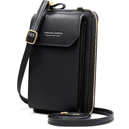 HNOOM Bolso Movil Mujer, Bolso Bandolera Móvil, Bolso Pequeño Bandolera para Damas Mujeres con Ranuras para Tarjeta de Correa (Negro)