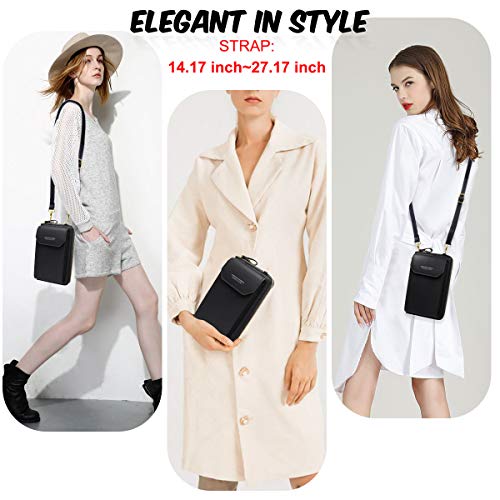 HNOOM Bolso Movil Mujer, Bolso Bandolera Móvil, Bolso Pequeño Bandolera para Damas Mujeres con Ranuras para Tarjeta de Correa (Negro)