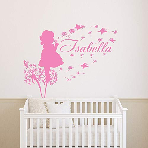 HNXDP Girl Dandelion butterfly Vinyl Wall Stickers Customized Colour Name Decal Decor High Quality Wall Decal Hot Sale Mural 56cmX72cm