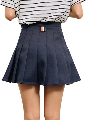 Hoerev Patinador Plisado Corto De Tenis De Cintura Alta para Niñas, M, Azul Marino