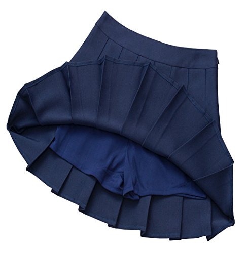 Hoerev Patinador Plisado Corto De Tenis De Cintura Alta para Niñas, M, Azul Marino