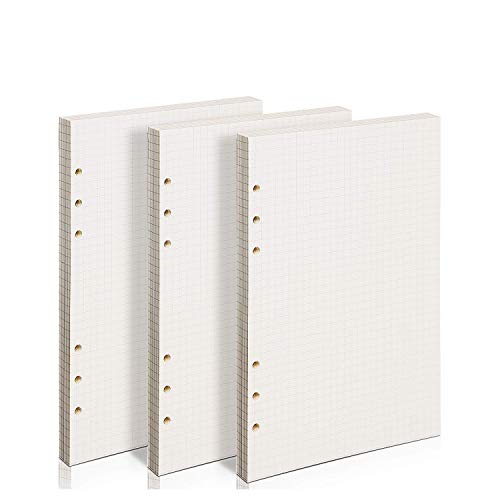 Hojas de Recambio ZKSM Papel de Recambio A5 con 6 Anillas, Papel de cuadros 135 Hojas/270páginas para Agenda Filofax Bullet, Objetivos(8.26x5.59 Pulgada)