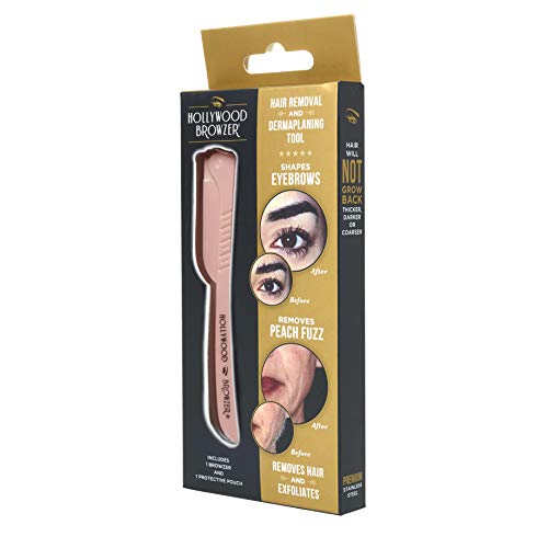 Hollywood Browzer Maquinillas de afeitar dermaplaning para rostro, modelado de cejas, eliminación de vello no deseado, herramienta exfoliante para mujeres Oro rosa