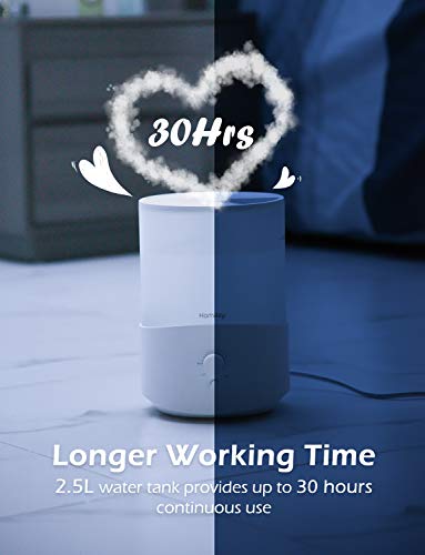 Homasy 2.5L Humidificador Aceites Esenciales, Humidificador Bebés de Llenado Superior con Perilla Precisa, Silencioso de 28dB con Luz Nocturna Cálida, 30 horas de Trabajo