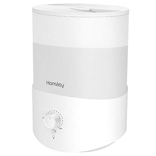 Homasy 2.5L Humidificador Aceites Esenciales, Humidificador Bebés de Llenado Superior con Perilla Precisa, Silencioso de 28dB con Luz Nocturna Cálida, 30 horas de Trabajo