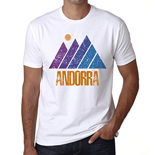 Hombre Camiseta Vintage T-Shirt Gráfico Mountain Andorra Blanco
