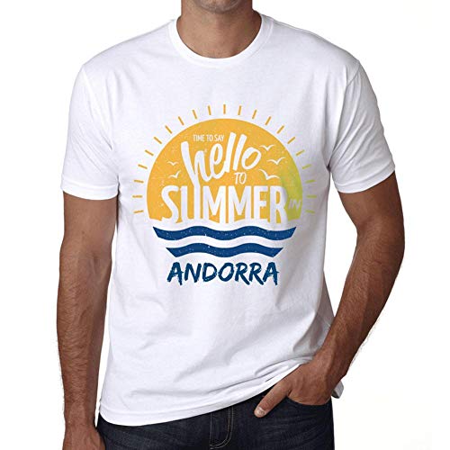 Hombre Camiseta Vintage T-Shirt Gráfico Time To Say Hello To Summer In Andorra Blanco