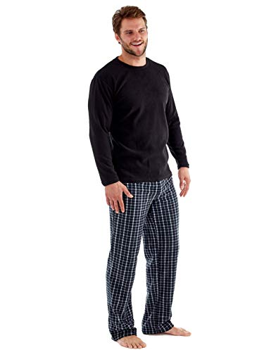 Hombre SaneShoppe Top Térmico, Forro Polar Pantalones Cálido Pijamas Juego - sintético, Negro, Grande-L