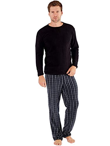 Hombre SaneShoppe Top Térmico, Forro Polar Pantalones Cálido Pijamas Juego - sintético, Negro, Grande-L