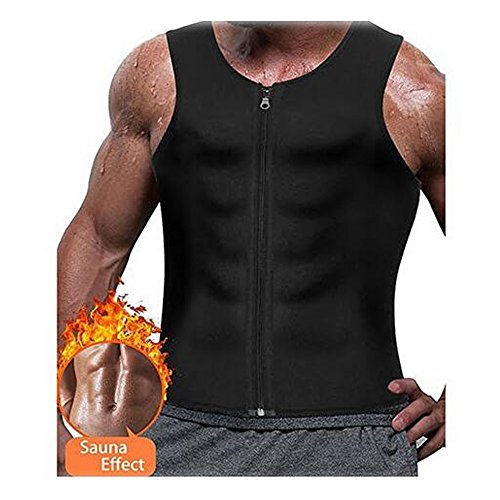 Hombres Chaleco de Entrenador de Cintura Caliente Neopreno Corsé Cremallera Sudor de Compresión Adelgazante Sauna Tank Top Camisa Quemador Body Shaper