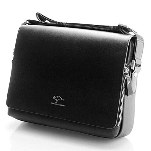 Hombres s Marca Canguro Maletín Oficina de Negocios Bolso de Hombro Ordenador Bolso para computadora portátil Bolso de Cuero PU Bolso de Viaje sólido-M 19x21x7 cm