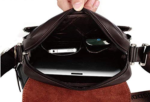 Hombres s Marca Canguro Maletín Oficina de Negocios Bolso de Hombro Ordenador Bolso para computadora portátil Bolso de Cuero PU Bolso de Viaje sólido-M 19x21x7 cm