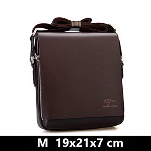 Hombres s Marca Canguro Maletín Oficina de Negocios Bolso de Hombro Ordenador Bolso para computadora portátil Bolso de Cuero PU Bolso de Viaje sólido-M 19x21x7 cm