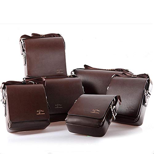 Hombres s Marca Canguro Maletín Oficina de Negocios Bolso de Hombro Ordenador Bolso para computadora portátil Bolso de Cuero PU Bolso de Viaje sólido-M 19x21x7 cm