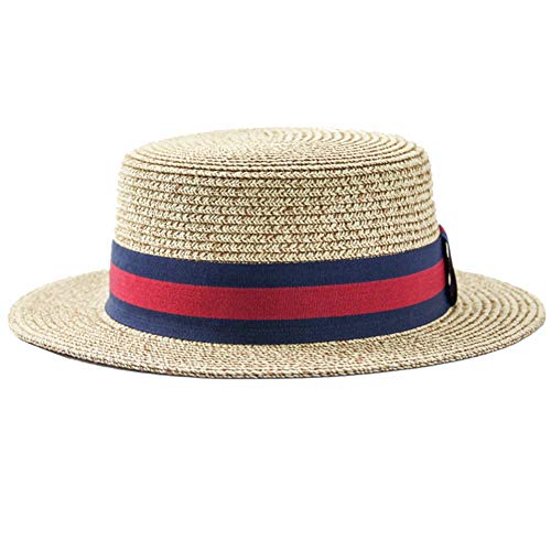 Hombres Sombrero de Paja Vestido de Hombre Sombrero de Paja Braid Boater Campaña Peluquería Cuarteto Sombrero de Paja para el Verano en la Playa o en Vacaciones (Color : Beige, tamaño : Un tamaño)