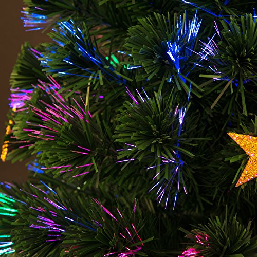 HOMCOM Árbol de Navidad Artificial Árboles de Abeto 180cm con Soporte Decoraciones Navideñas Copos de Estrella Fibra Óptica Brillante LED Multicolor Ignífugo