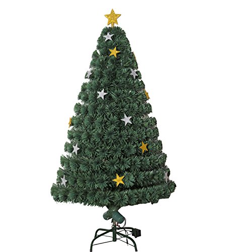 HOMCOM Árbol de Navidad Artificial Árboles de Abeto 180cm con Soporte Decoraciones Navideñas Copos de Estrella Fibra Óptica Brillante LED Multicolor Ignífugo