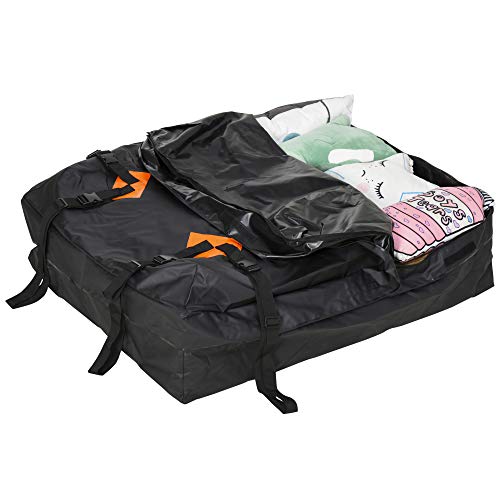 HOMCOM Cofre Bolsa de Techo Impermeable Plegable Baca de Coche con Tejido Resistente Portátil para Largo Viaje Capacidad 424 litros Carga 80 kg 114x87x45 cm Negro