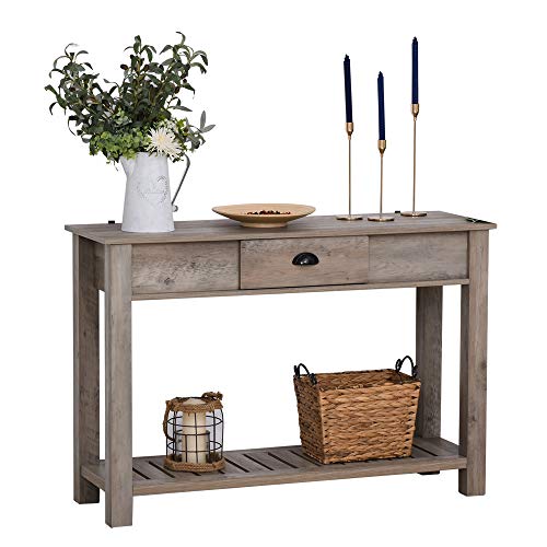 HOMCOM Mesa Tipo Consola Estilo Colonial Mesa Auxiliar para Pasillos Entradas Dormitorio con Cajón Estante Inferior Espacioso Soporta hasta 60 kg 120x39x81 cm Gris