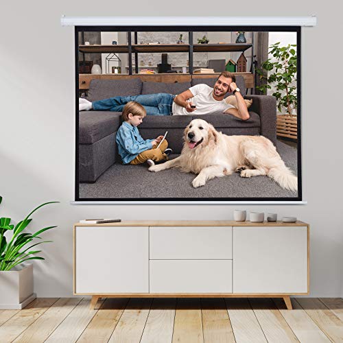 HOMCOM Pantalla del Proyector Eléctrica Portátil Universal Pantalla para Proyección Motorizada 84" 4:3 con Control Remoto Cine en Casa Presentaciones Colgada de Pared
