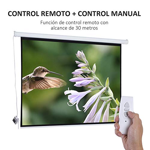 HOMCOM Pantalla del Proyector Eléctrica Portátil Universal Pantalla para Proyección Motorizada 84" 4:3 con Control Remoto Cine en Casa Presentaciones Colgada de Pared
