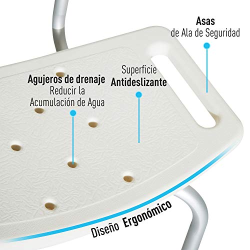 HOMCOM Silla ducha aluminio ayuda baño taburete banqueta regulable ajustable wc asiento