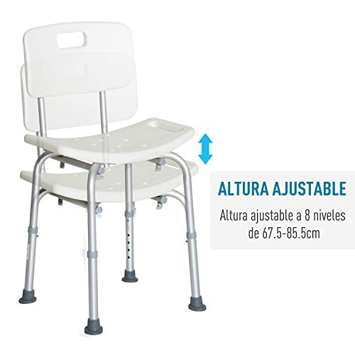 HOMCOM Silla ducha aluminio ayuda baño taburete banqueta regulable ajustable wc asiento