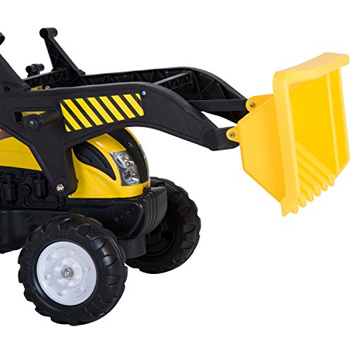 HOMCOM Tractor Pedal Excavadora Camión + Pala Delantera para Niños 3-6 Años Juguete de Montar Coche Pedales Carga 35kg 114x41x52cm Acero y Plástico