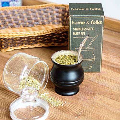 home & folksTM – Calabaza para mate con Bombilla – Kit Completo para Preparar Yerba Mate Tradicional – Innovación Antiquemaduras y Fácil de Limpiar