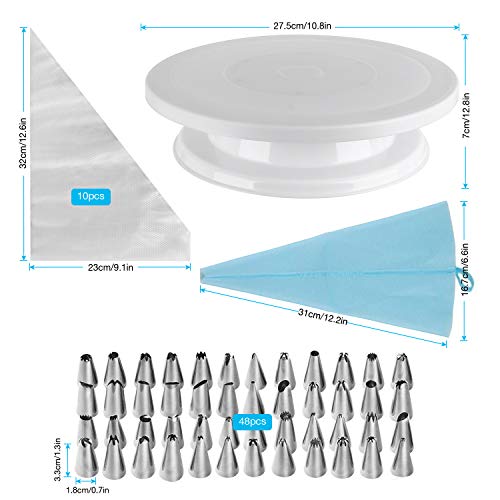 HOMEASY Juego de Decoración de Pasteles 71 Piezas con Plato Gratorio para Tartas, Repostería y Pastelería Utensilios con Boquillas de Acero Inoxidable, Bolsa de Silicona y Bolsa de Tubería Desechable