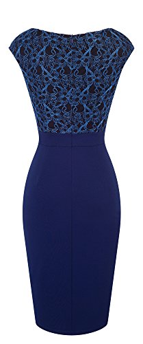 HOMEYEE Elegante con Cuello en V sin Mangas Floral Bordado Partido hasta la Rodilla Bodycon Vestido de cóctel B431(EU 42 = Size XL,Azul Oscuro)