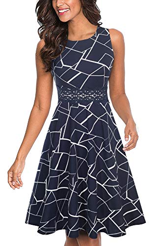 HOMEYEE Vestido de cóctel sin Mangas Bordado de la Vendimia de Las Mujeres UKA079 (EU 38 = Size M, Stripe)