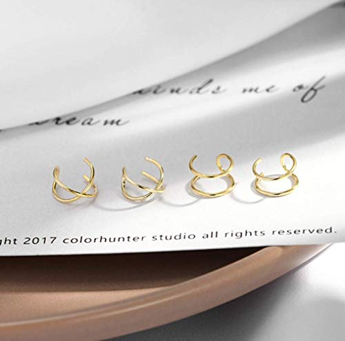 HOMEYU® 925 Sterling Silver Double Ear Cuff y Criss Cross Ear Ear No Tiene Piercing Pendiente de cartílago Falso