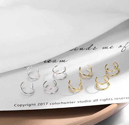 HOMEYU® 925 Sterling Silver Double Ear Cuff y Criss Cross Ear Ear No Tiene Piercing Pendiente de cartílago Falso