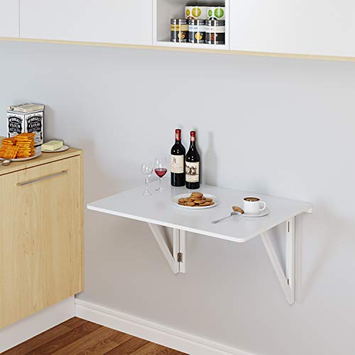 HOMFA 80x60CM Mesa Plegable de Pared Mesa Portátil Mesa para estudio Mesa de comedor Mesa de escritorio Mesa de oficina Blanco