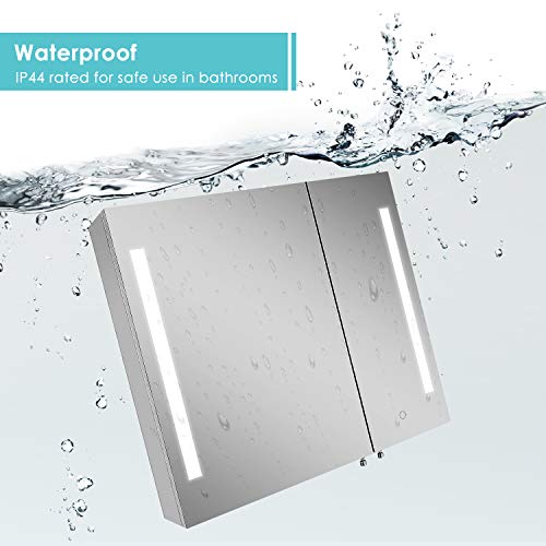 Homfa Armario de Pared Armario Baño con Espejo Armario Baño con Luz LED 2 Puertas 2 Compartimentos de Acero Inoxidable 76x67x13cm