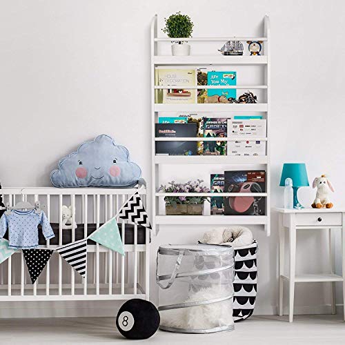 Homfa Estantería de Pared de Libros con 4 Estantes Estantería Infantil Librería Blanco 59x12x113cm