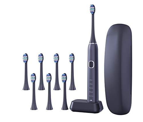 HOMMAND Cepillos de Dientes Eléctricos Sónico para Adultos con 5 modos, Cepillo Dientes Sonico con Inicio Suave con Cargador USB 8 Cabezales de Cepillo con Estuche incluido