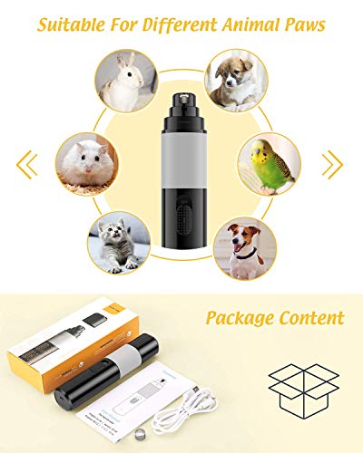 Hommie Cortauñas para Perros y Gatos, Lima de Uñas Eléctrica Mascotas de 2 Velocidades-6500/8500RPM, Cortauñas Profesional de 40db,14H Batería Durable Recargable,3 Puertos para Diferentes Mascotas