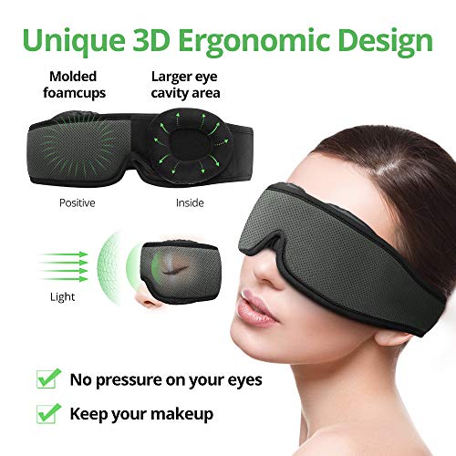 HOMMINI Antifaz para Dormir, 3D Máscara para Dormir con Ajustable Correa 100% Anti-Luz Antifaces para Los Ojos, Espuma de Memoria Transpirable y Ultra Suave máscara para Ojos para Dormir