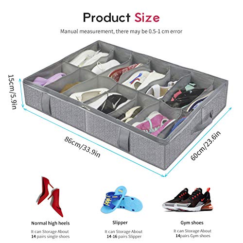 homyfort Juego de 2 Organizador de Zapatos Debajo de la Cama - Titular de la Zapata Bolsas organizadoras de Zapatos con Tapa Transparente 12 Pares x 2 Caja Plegable de Almacenaje, Gris Lino, XDUBSB2P