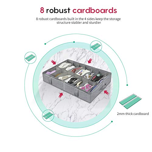 homyfort Juego de 2 Organizador de Zapatos Debajo de la Cama - Titular de la Zapata Bolsas organizadoras de Zapatos con Tapa Transparente 12 Pares x 2 Caja Plegable de Almacenaje, Gris Lino, XDUBSB2P