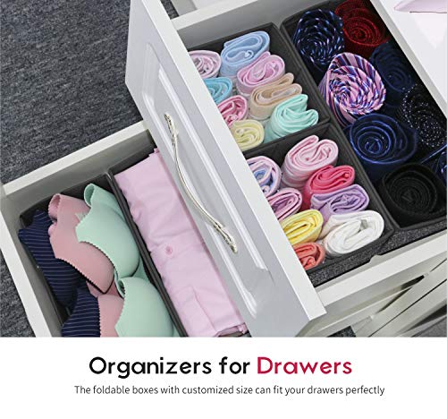 homyfort Juego de 6 organizadores de cajones de Tela, Organizadores de Ropa Interior, Separadores de cajones para Guardar Calcetines, Ropa Interior o Accesorios de bebé, Negro Lino, XACB6P
