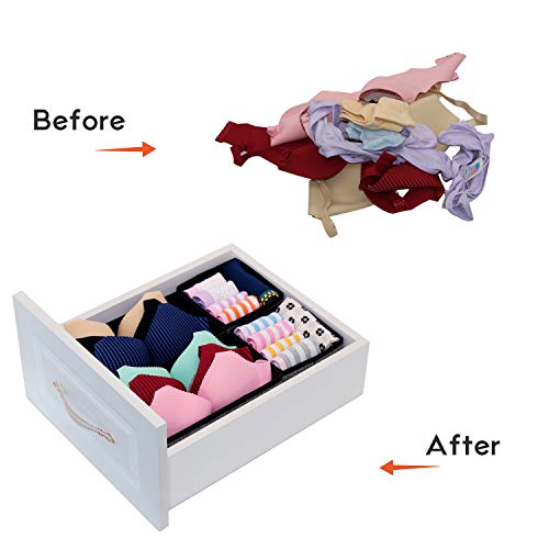 homyfort Juego de 6 organizadores de cajones de Tela, Organizadores de Ropa Interior, Separadores de cajones para Guardar Calcetines, Ropa Interior o Accesorios de bebé, Negro Lino, XACB6P