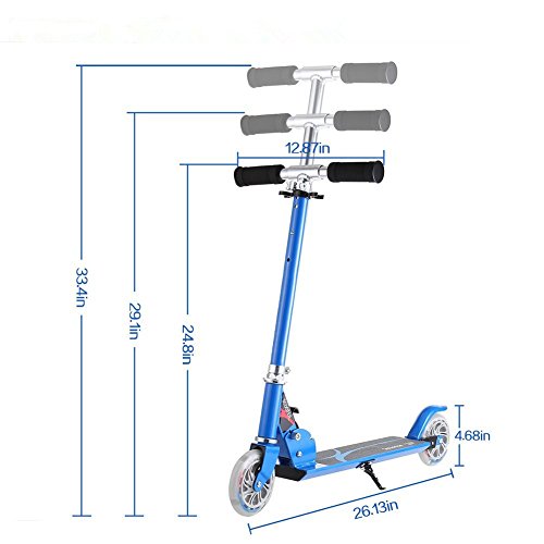 Honkid Patinete Aluminio con 2 Ruedas - Scooter Patinete Plegable 85cm Altura Ajustable para niños de 3-12 años de Edad, Azul