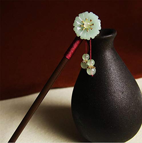 Horquilla para el pelo de madera con piedra de jade, para mujeres y niñas, estilo vintage, para palillos largos